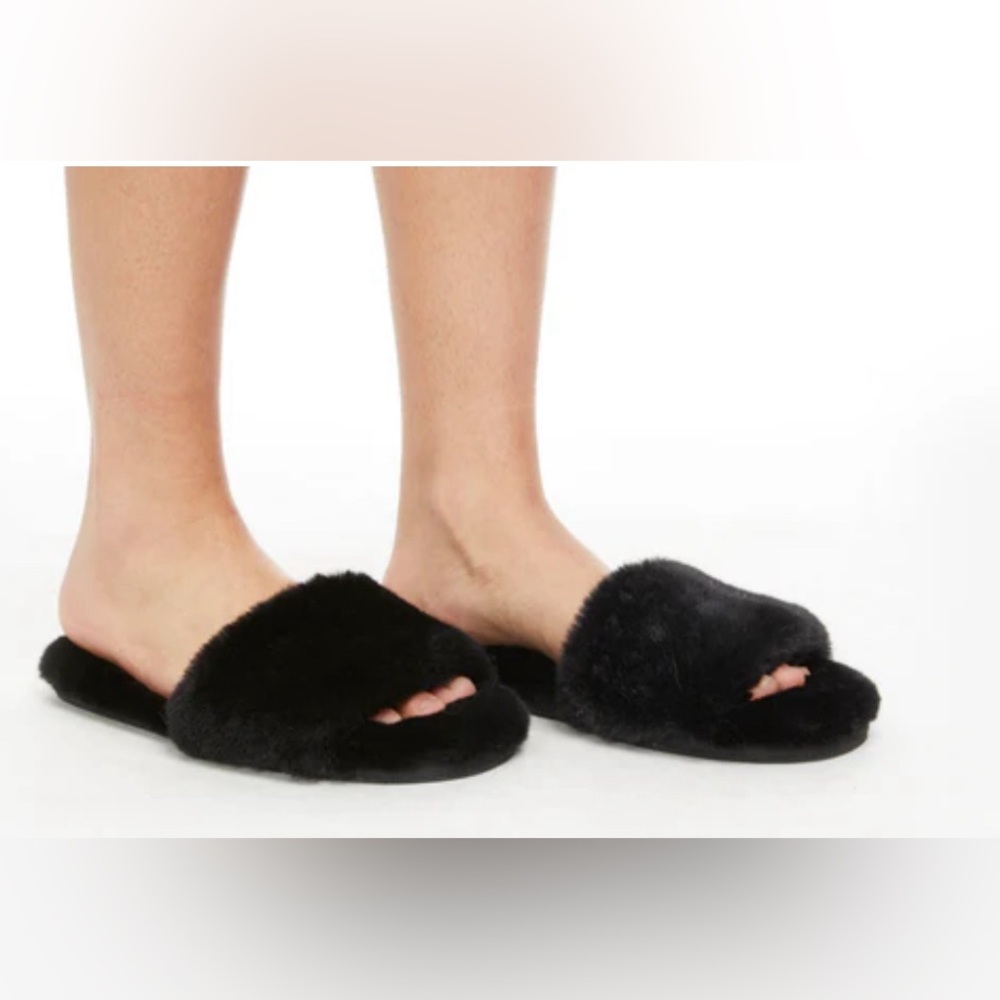 Generation Love Black Faux Fur Slippers